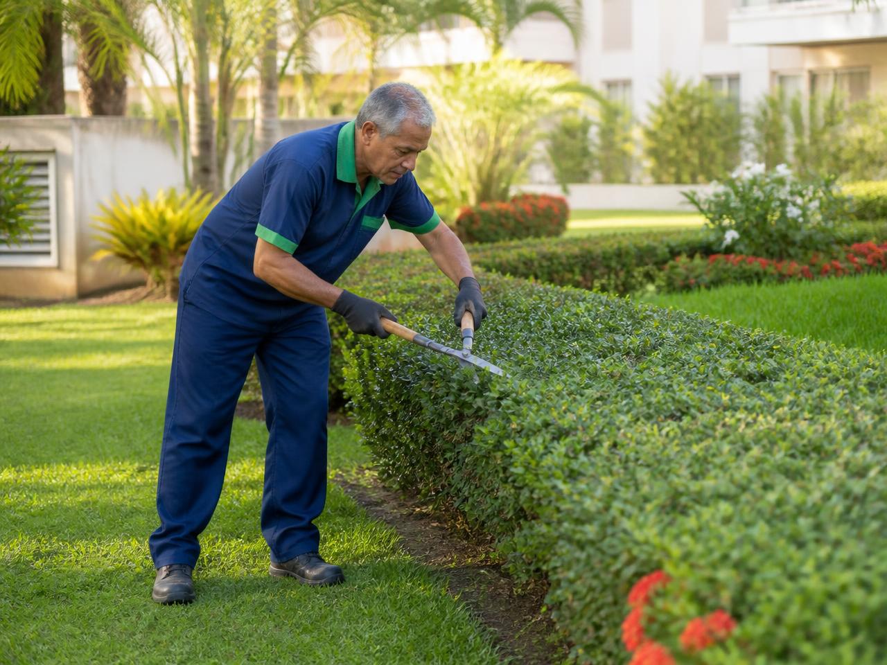 Profissional da W.O em serviço de jardinagem